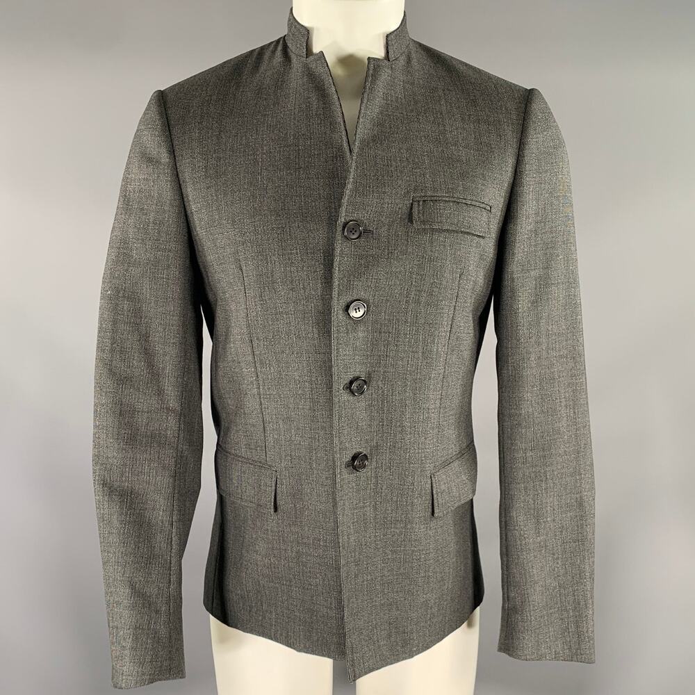 DIOR HOMME Chest Size 40 Grey Black Heather Wool Nehru Collar Sport Coat